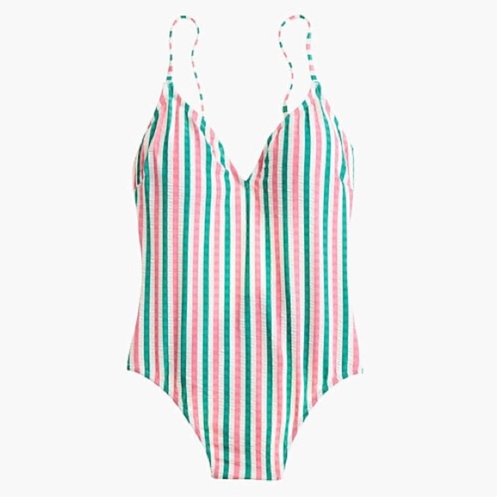 J. Crew Pink, Green and White Striped One-Piece Swimsuit size 8